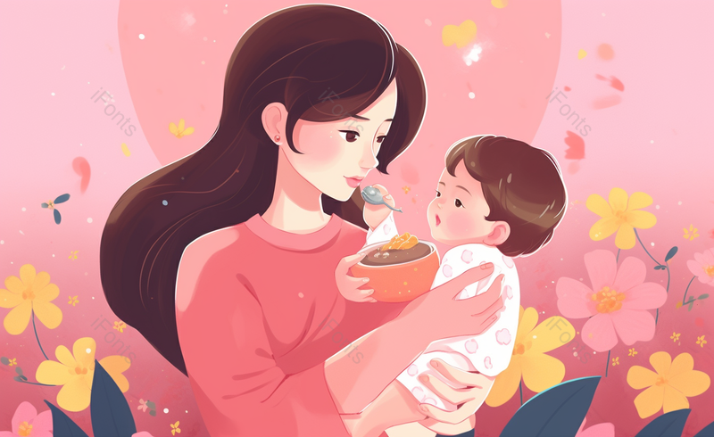 拿着碗的小孩卡通剪纸风花朵粉色母亲节插画原创海报广告图,插画/手绘图,插画/手绘图库,插画/手绘图下载,插画/手绘
